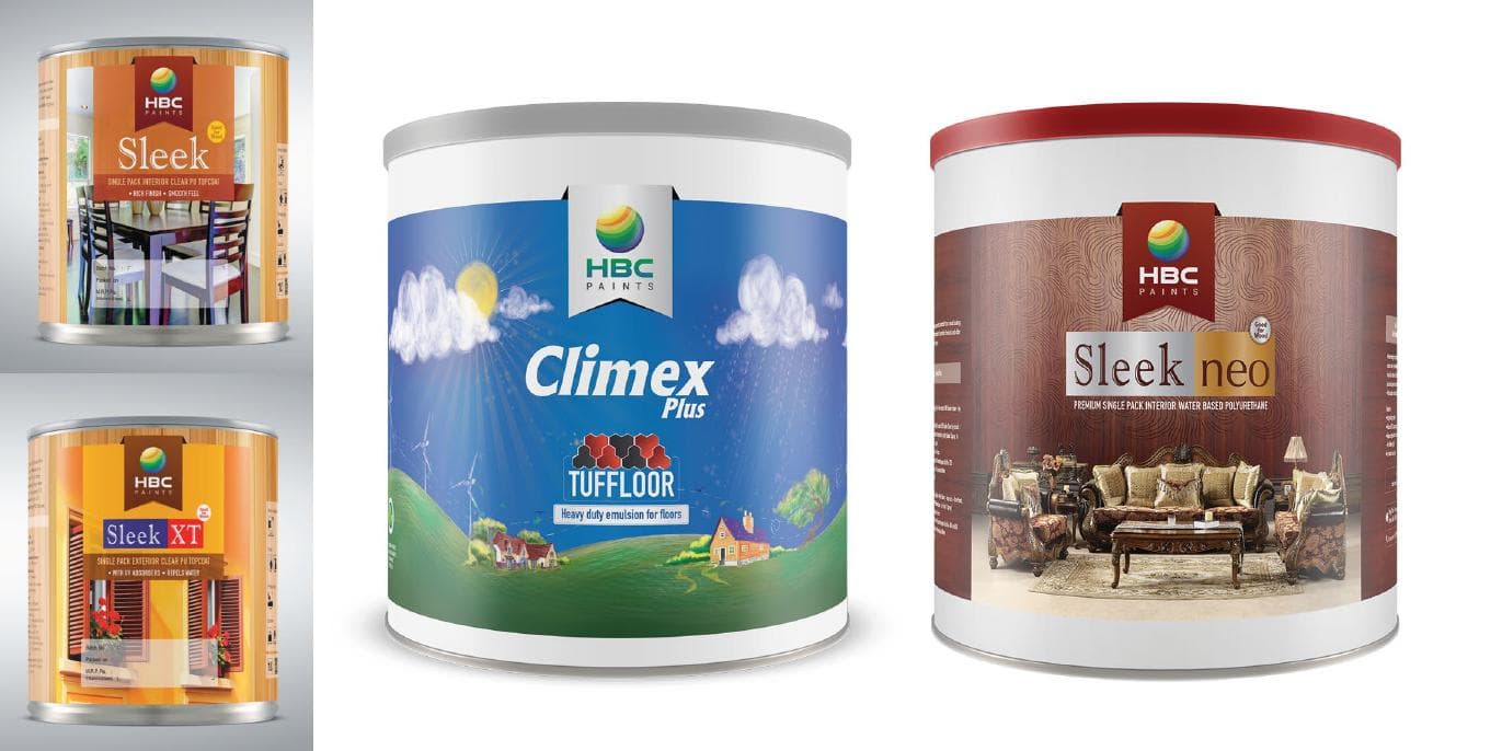 HBC Climex and Sleek paint packaging range.