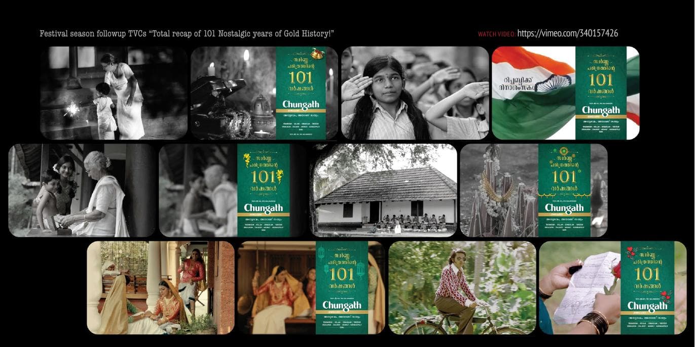 Black-and-white stills from the Chungath musical TVC.